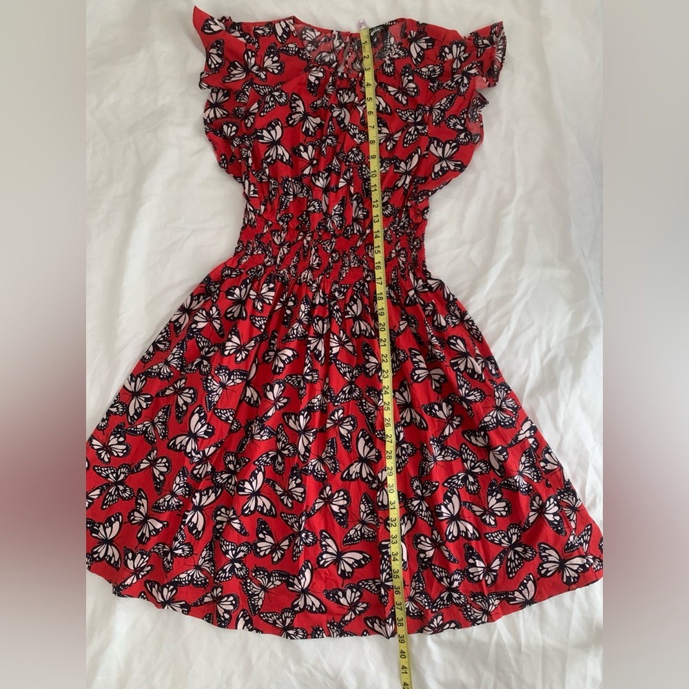 Kate Spade Butterfly Print Red Smocked Dress with Side Pockets - Picture 6 of 10
